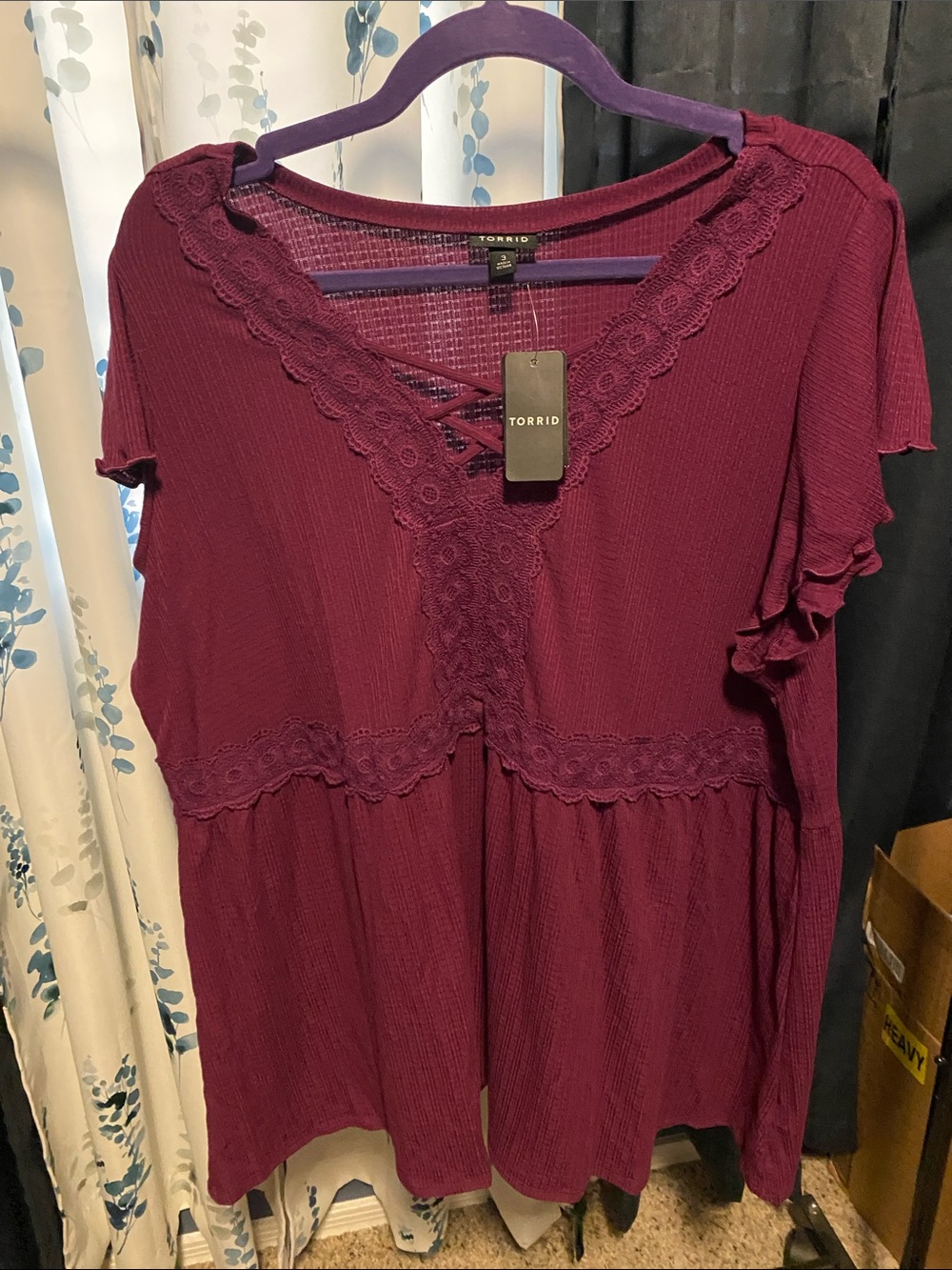 torrid Plum Lace-Trim V-Neck Tunic